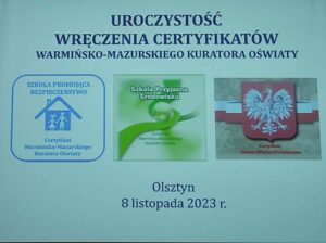 Slajd z prezentacji dotyczący uroczystości wręczenia certyfikatów