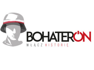Logo akcji (żołnierz w kasku z flaga oraz napis Bohateron - włącz historię)