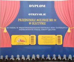 dyplom za udział w Przeglądzie Teatralnym Doroty Gellner