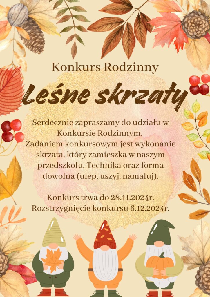 plakat zachęcający do udziału w konkursie rodzinnym "Leśne skrzaty"