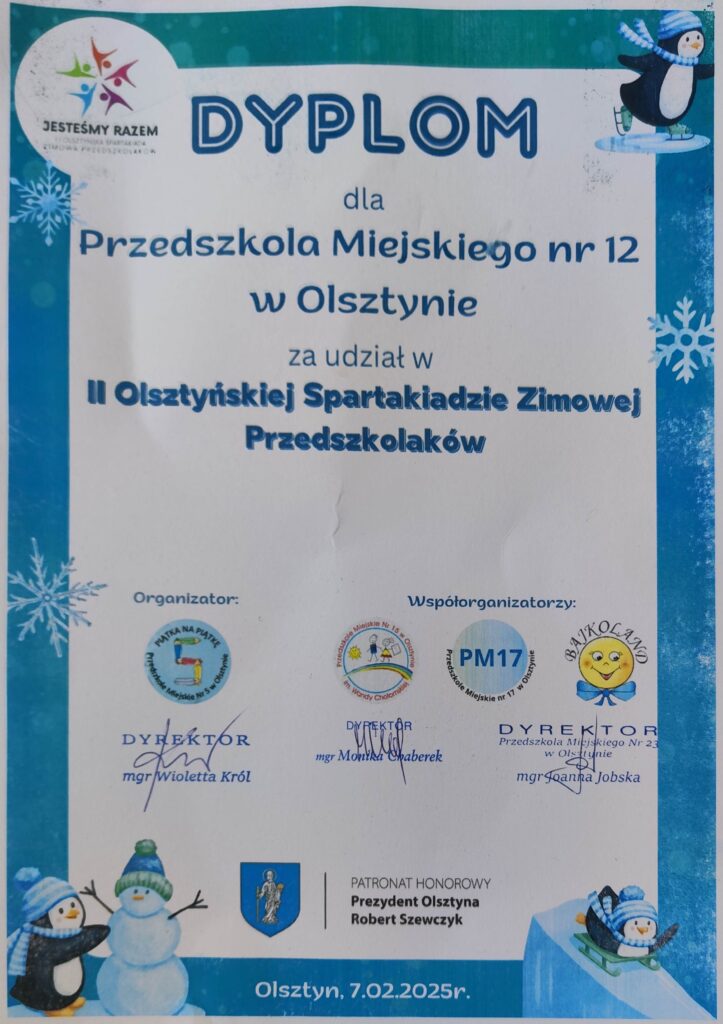 Dyplom za udział w spartakiadzie