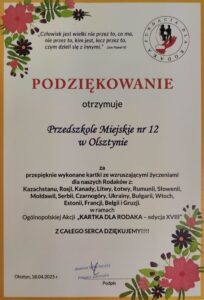 Podziękowanie za udział w Ogólnopolskiej akcji