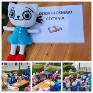 Kolaż zdjęć dzieci biorących udział w Dniu Głośnego Czytania