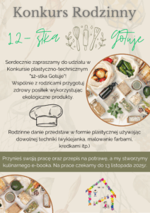 Plakat zapraszający na Konkurs Rodzinny "12-stka gotuje"