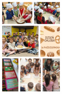 Kolaż przedstawiający dzieci podczas obchodów Dnia Chleba.