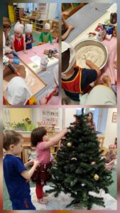 kolaż zdjęć przedstawiający dzieci podczas przygotowań