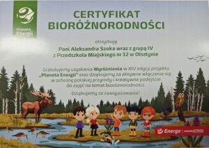 Wyróżnienie w 14 edycji projektu "Planeta Energii"