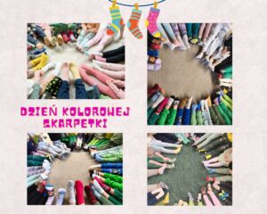 kolaż zdjęć z kolorowymi skarpetkami